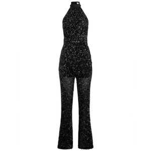 Alice + Olivia Black Sequin Halter Jumpsuit